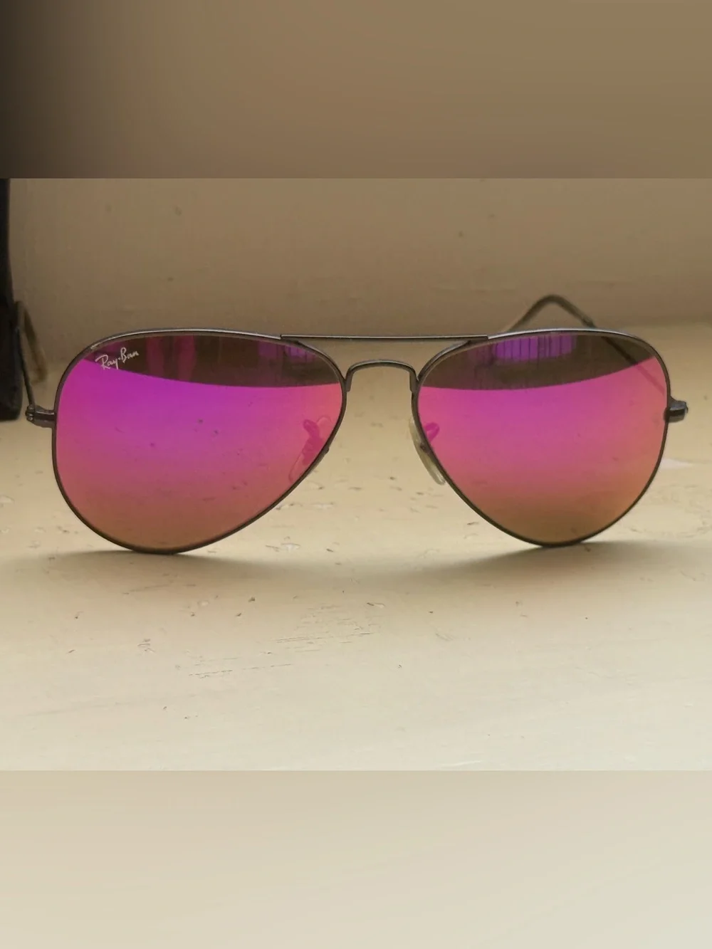 Ray-Ban Women's Flash Pink Mirrored Aviator Sunglasses - Silver Frame